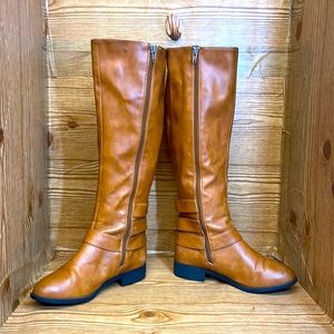 Just Fab AMERY brown faux leather knee boots 👢 EUC women US 6 💯🔥🔥🗽❤️